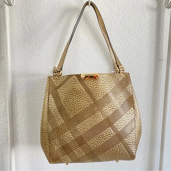 Burberry gold check leather bag